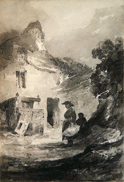 Uma velha casa de campo na Dolgelly (lápis e lavagem cinzenta sobre papel) de John Sell Cotman