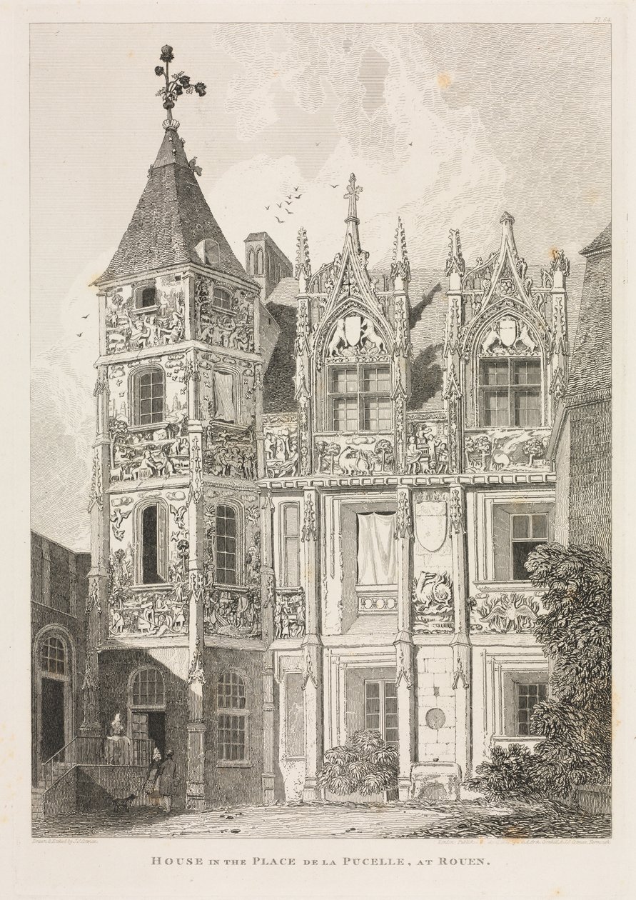 Antiguidades arquitetônicas da Normandia (Vol. II), Pl. 64: Casa na Place de la Pucelle, em Rouen de John Sell Cotman