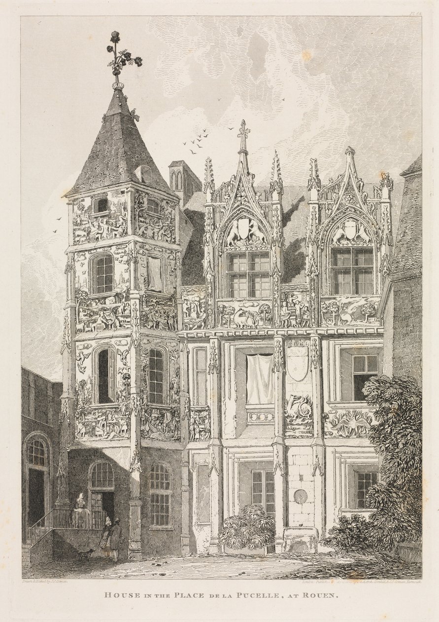 Antiguidades arquitetônicas da Normandia, vol. II, p. 64: Casa na Place de la Pucelle, em Rouen, de John Sell Cotman