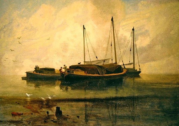 Barcos na Anchor, Bladon Water, Norfolk (óleo sobre tela) de John Sell Cotman