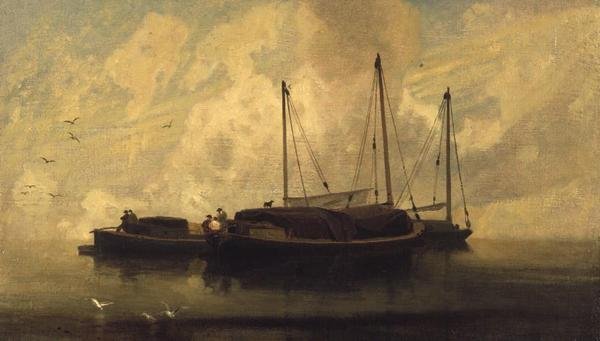 Barcos na Anchor em Breydon Water, c.1810 (óleo sobre tela) de John Sell Cotman