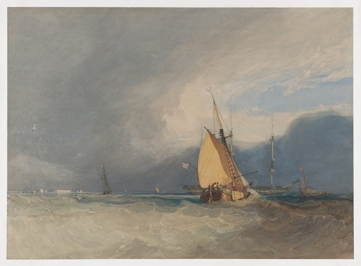 Barcos ao largo da costa, tempestade a aproximar-se de John Sell Cotman