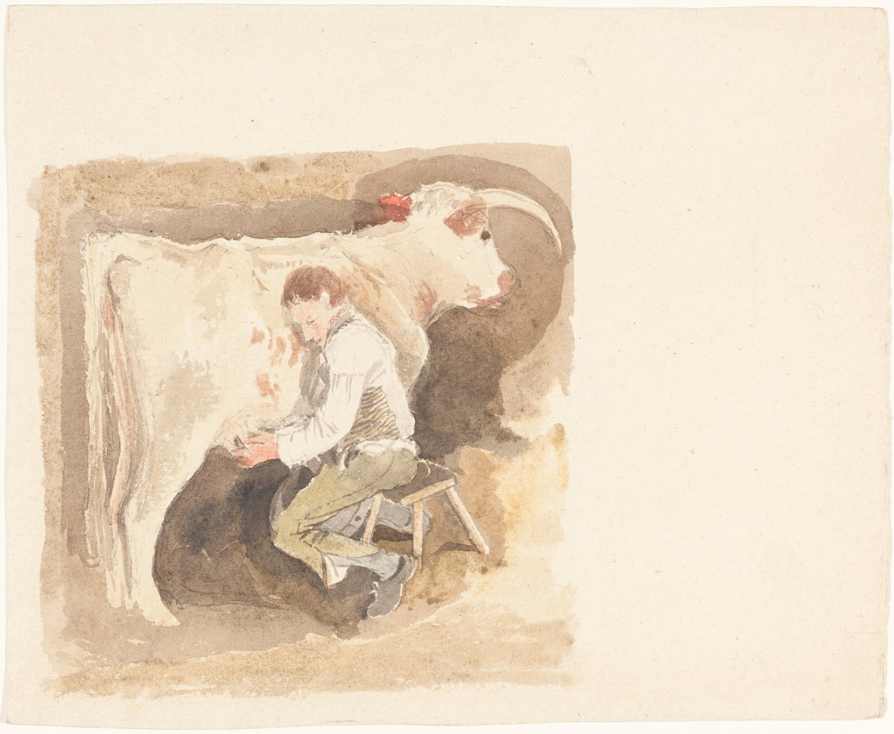 Vaca ordenhando menino de John Sell Cotman
