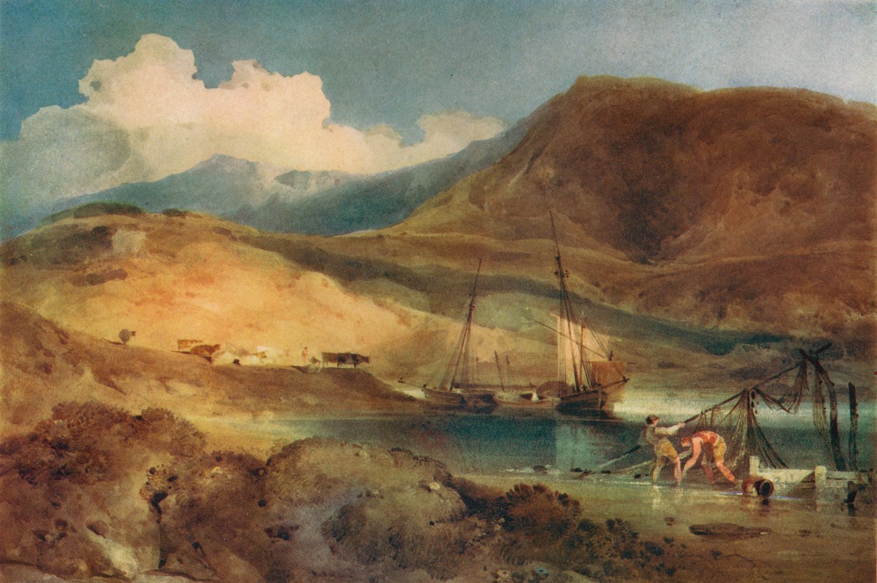 Cader Idris, de Barmouth Sands, século c19 de John Sell Cotman