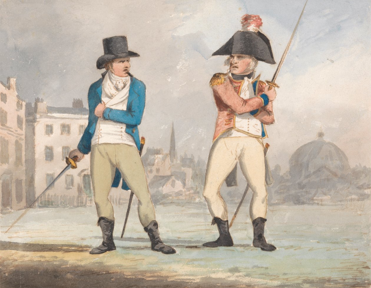Caricatura de Dois Homens com Espadas Desenhadas (Um de um Conjunto de Três) de John Sell Cotman
