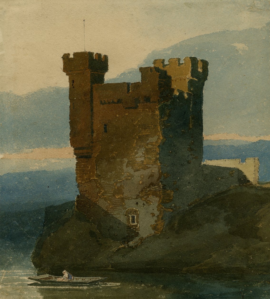 Castelo pela Água (lápis, wc no papel) de John Sell Cotman
