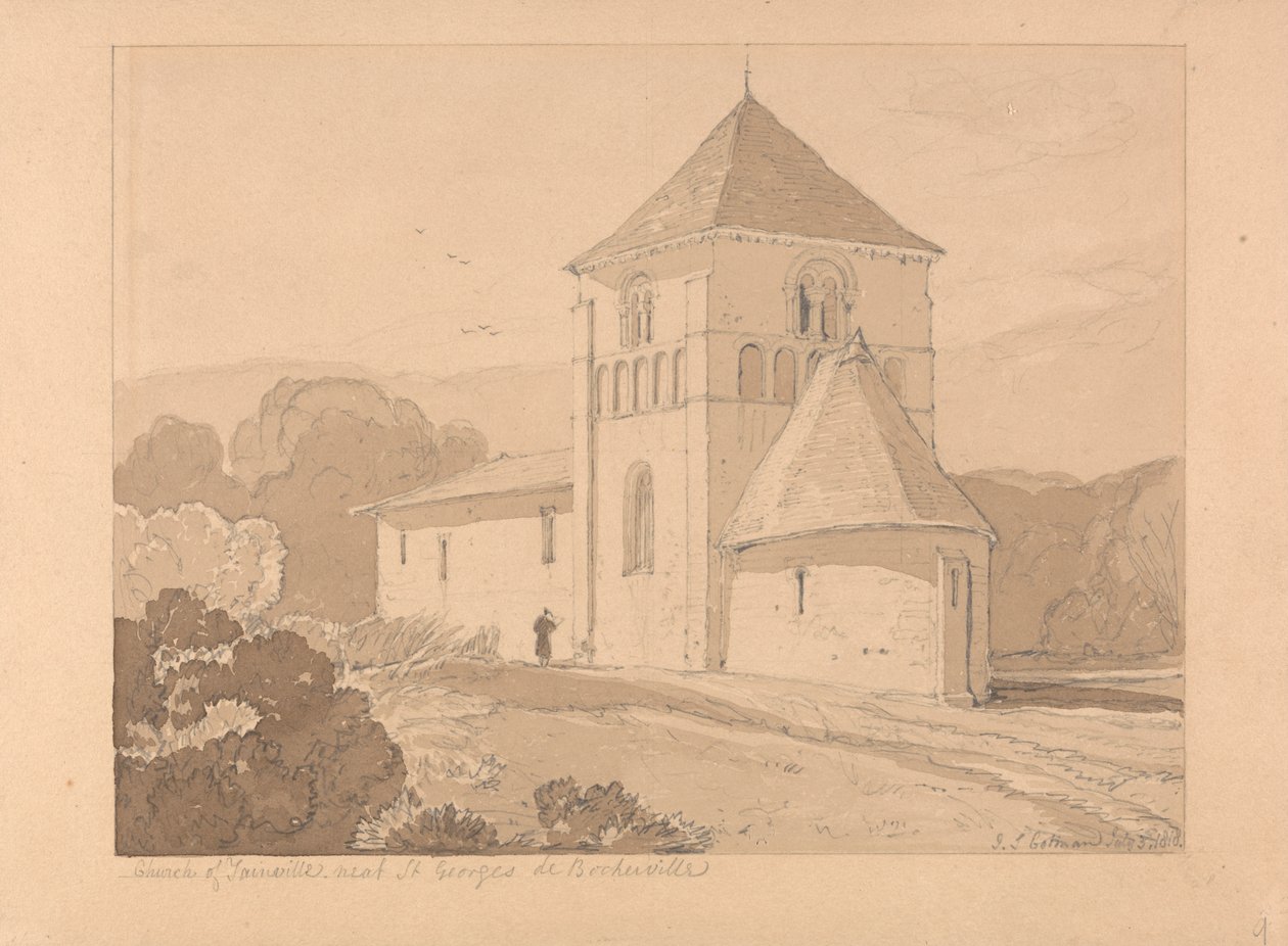 Igreja de Yainville, perto de Saint Georges de Bocherville, Normandia de John Sell Cotman