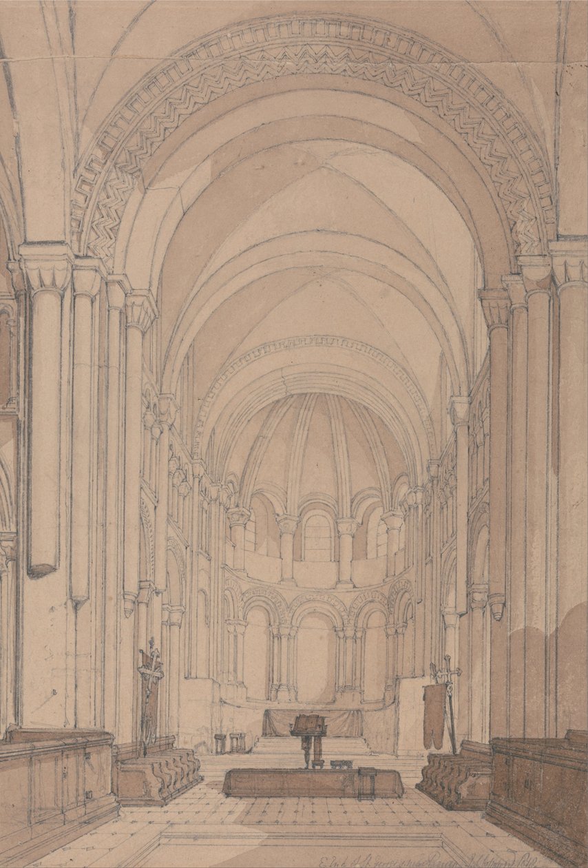 Extremo leste da igreja da abadia de Saint-Georges de Boscherville, perto de Rouen, Normandia de John Sell Cotman