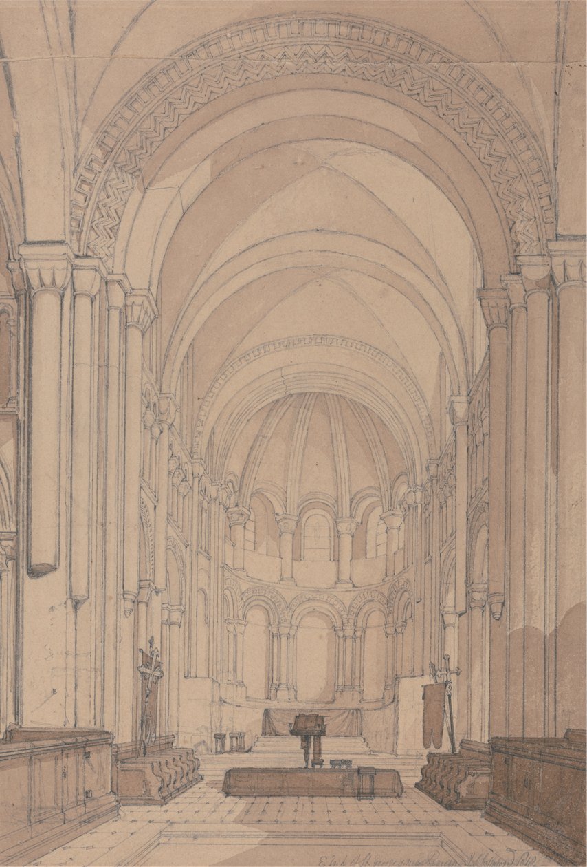 East End of the Abbey Church of Saint Georges de Bocherville, perto de Rouen, Normandia de John Sell Cotman