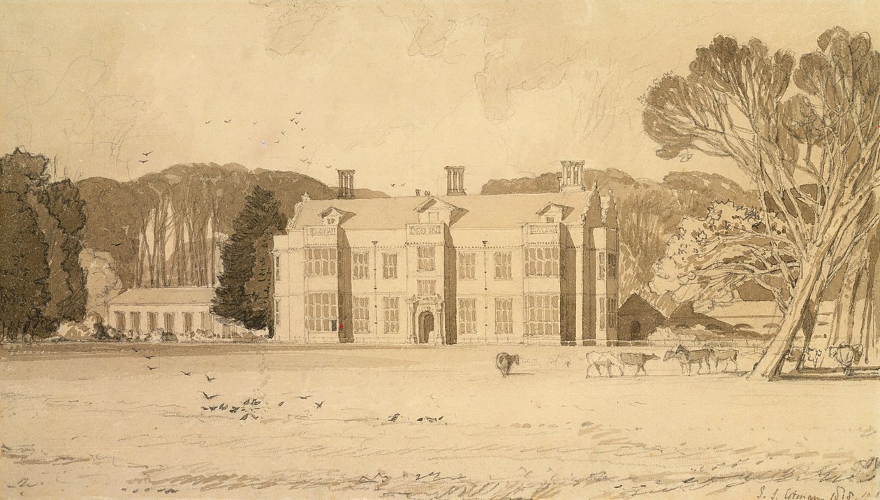 Felbrigg Hall, Norfolk, 1818 (lápis e cinza no papel) de John Sell Cotman
