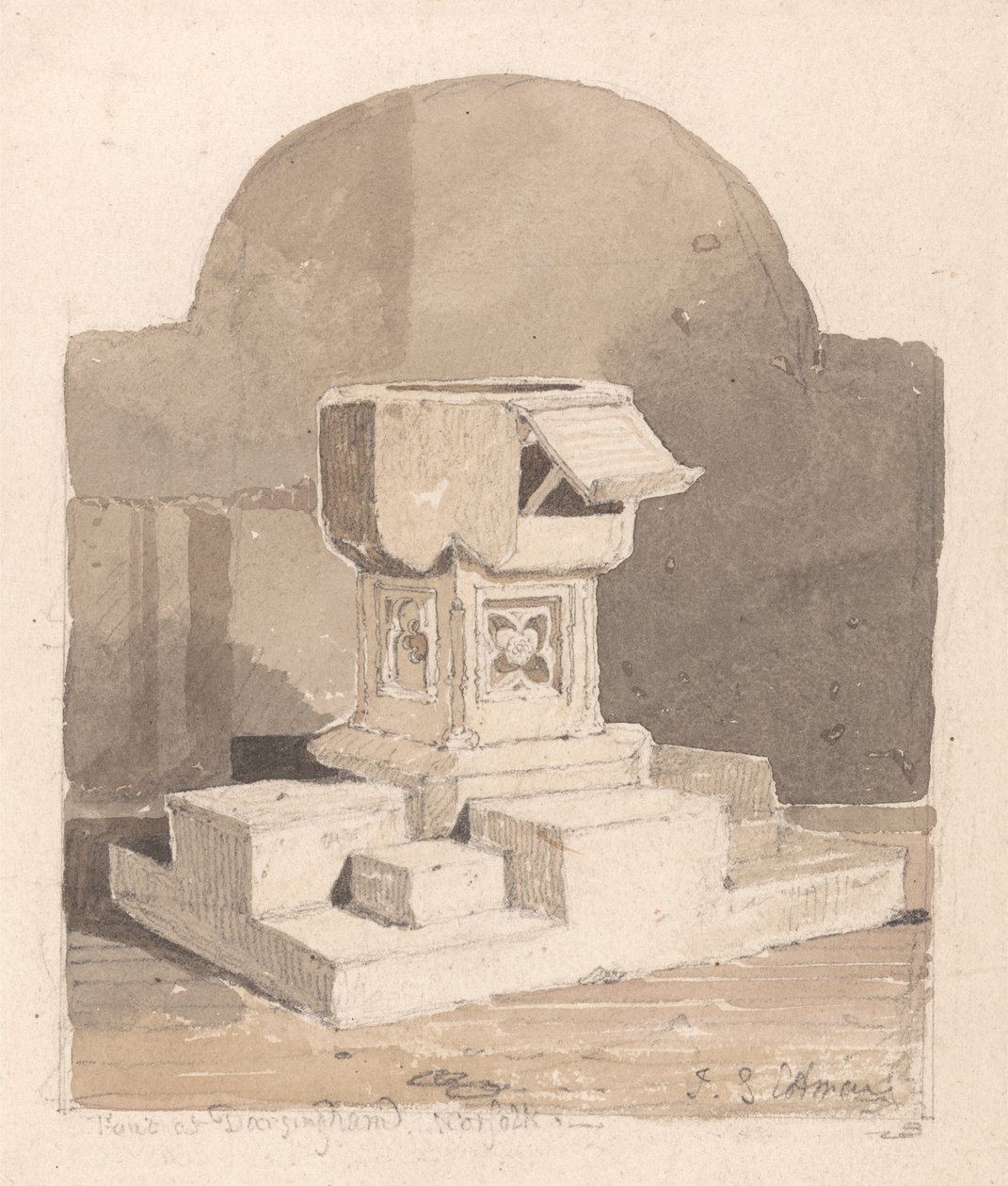Fonte na Igreja de Dersingham, Norfolk de John Sell Cotman