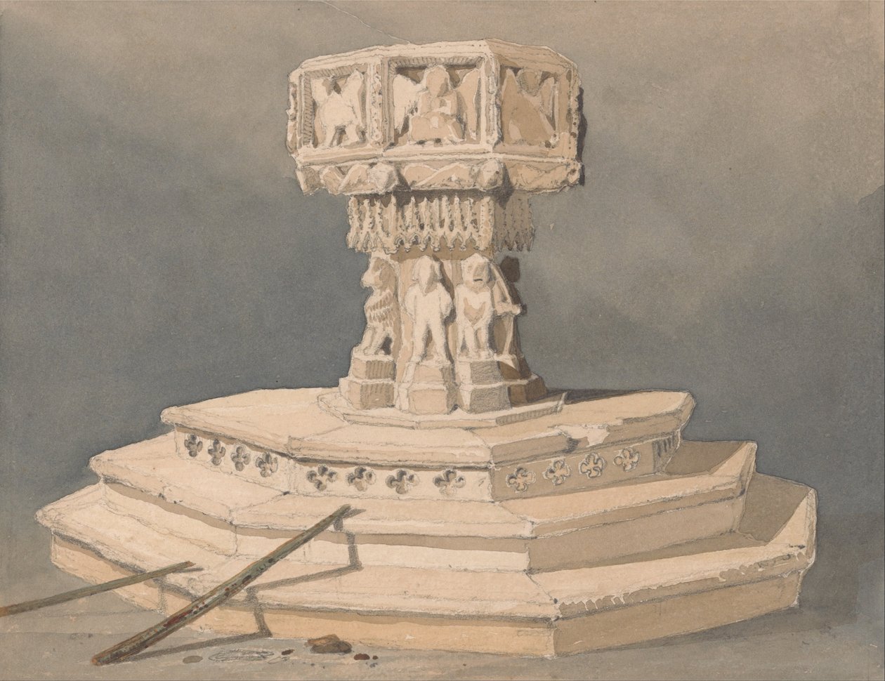 Fonte na Igreja de Happisburgh, Norfolk de John Sell Cotman