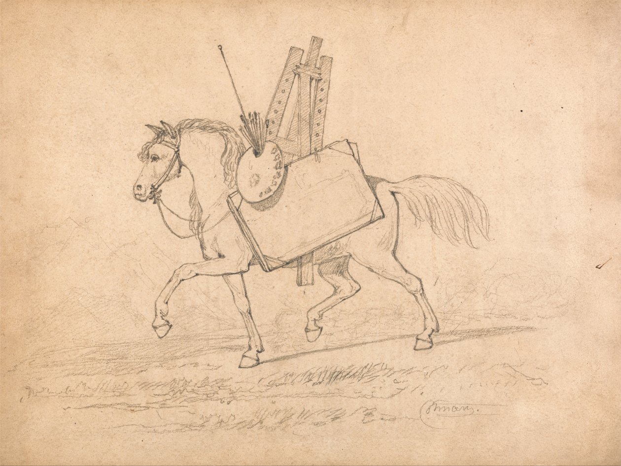 Cavalo carregado com apetrechos de artista de John Sell Cotman