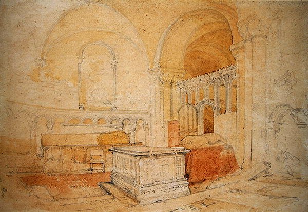 Interior da Catedral de Norwich (lápis e aguarela sobre papel) de John Sell Cotman