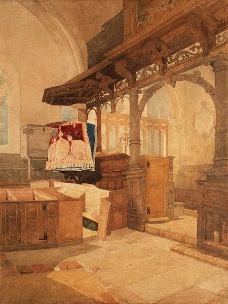 Interior da Igreja de Trentham, Staffordshire, c.1808 (aguarela sobre papel) de John Sell Cotman