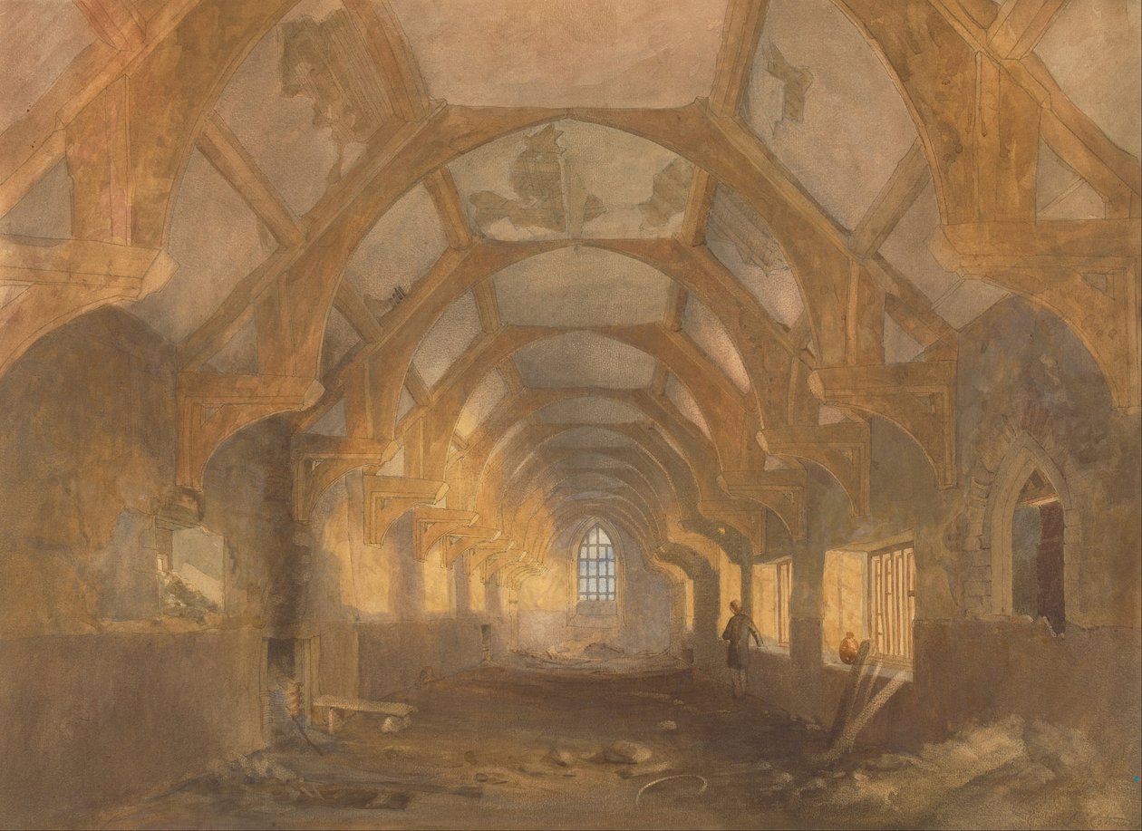 Interior de um dormitório do Ipswich Blackfriars no final do seu período de ocupação pela Ipswich School de John Sell Cotman