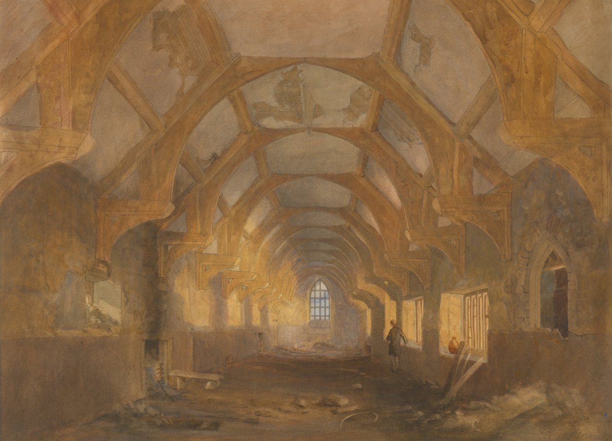 Interior de um dormitório do Ipswich Blackfriars no final do seu período de ocupação pela Ipswich School de John Sell Cotman