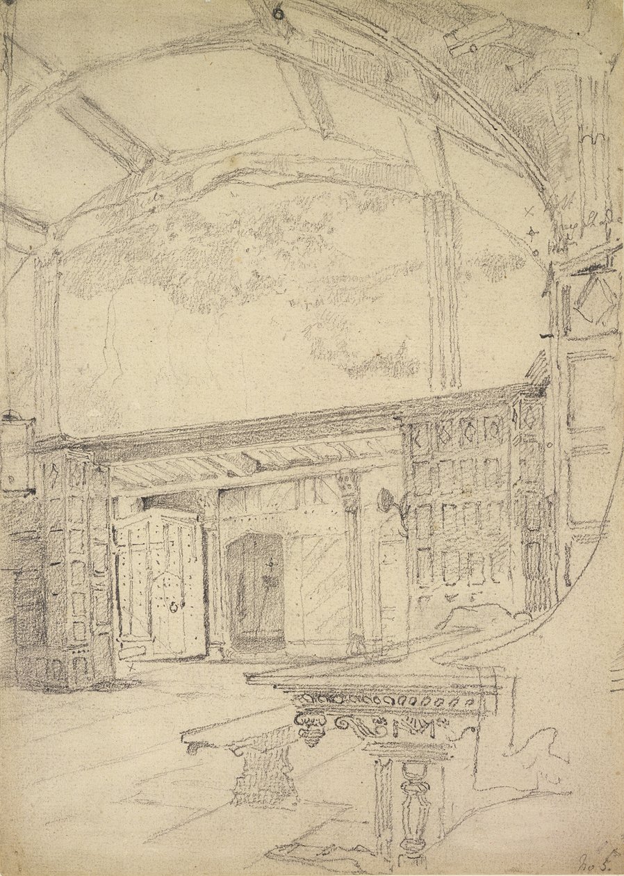 Interior, de, a, grande corredor, pequeno, moreton, corredor, cheshire de John Sell Cotman