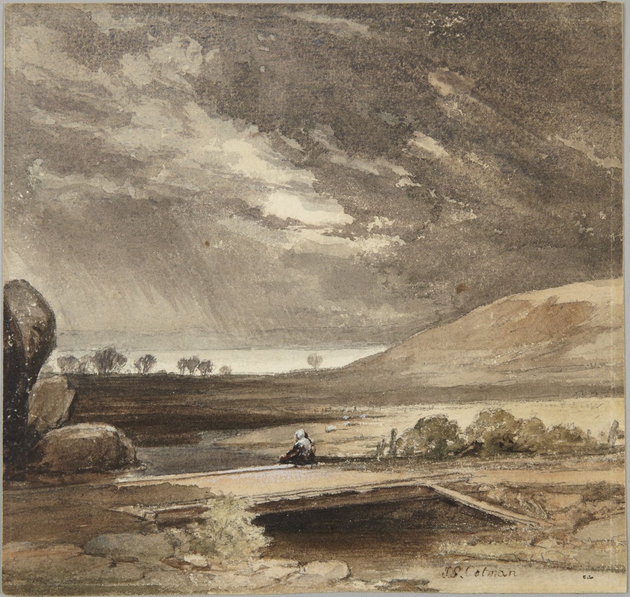 Paisagem com nuvens tempestuosas e ponte de John Sell Cotman