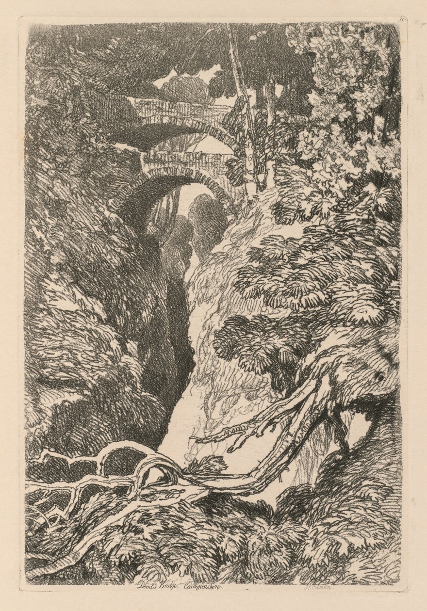 Liber Studiorum: Placa 10, A Ponte do Diabo, Cardinganshire de John Sell Cotman