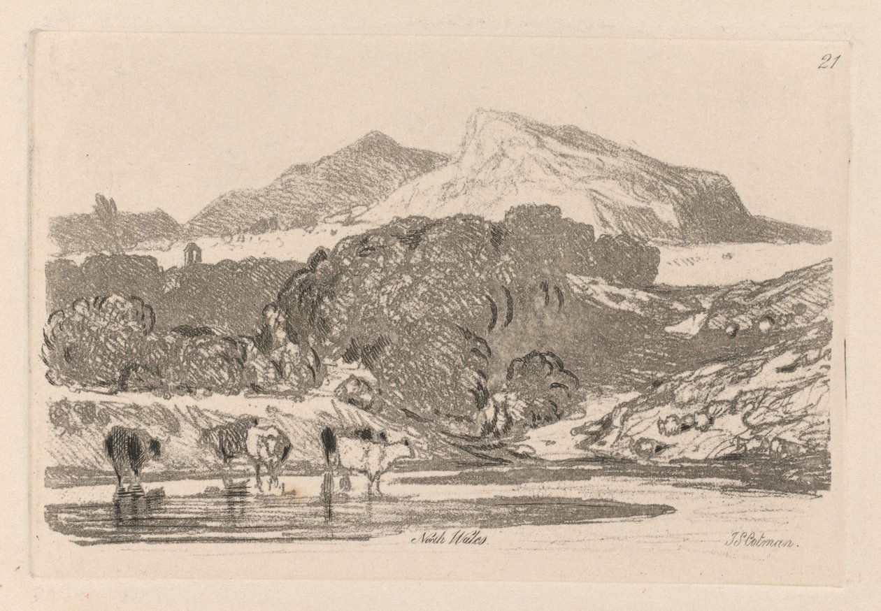 Liber Studiorum: Placa 21, Vista em North Wales, 1838. de John Sell Cotman