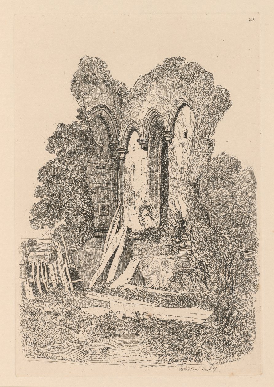 Livro de Estudos: Placa 23, Ruínas em Beeston, Norfolk: No. 3 de John Sell Cotman