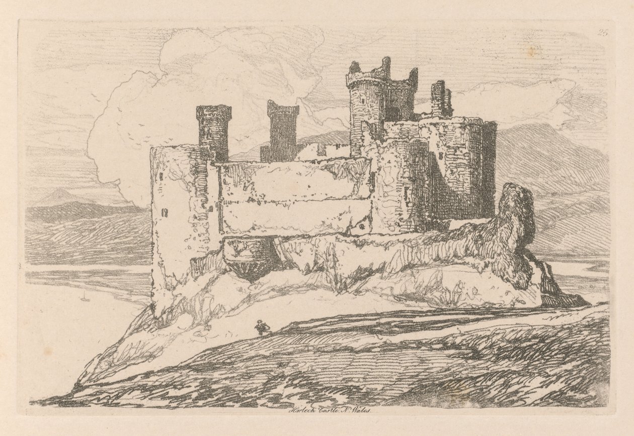 Liber Studiorum: Placa 25, Castelo Harlech, N. Wales de John Sell Cotman