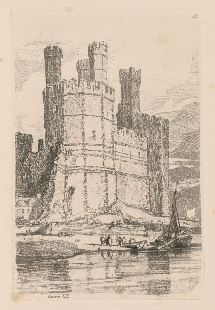 Livro de Estudos: Placa 28, Castelo de Caernarvon, N. Wales de John Sell Cotman