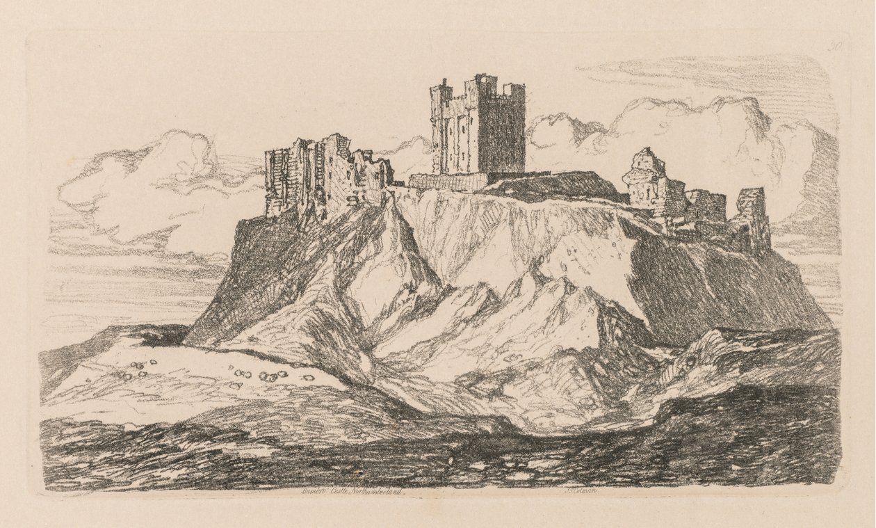 Livro de Estudos: Placa 30, Castelo de Bambro, Northumberland de John Sell Cotman
