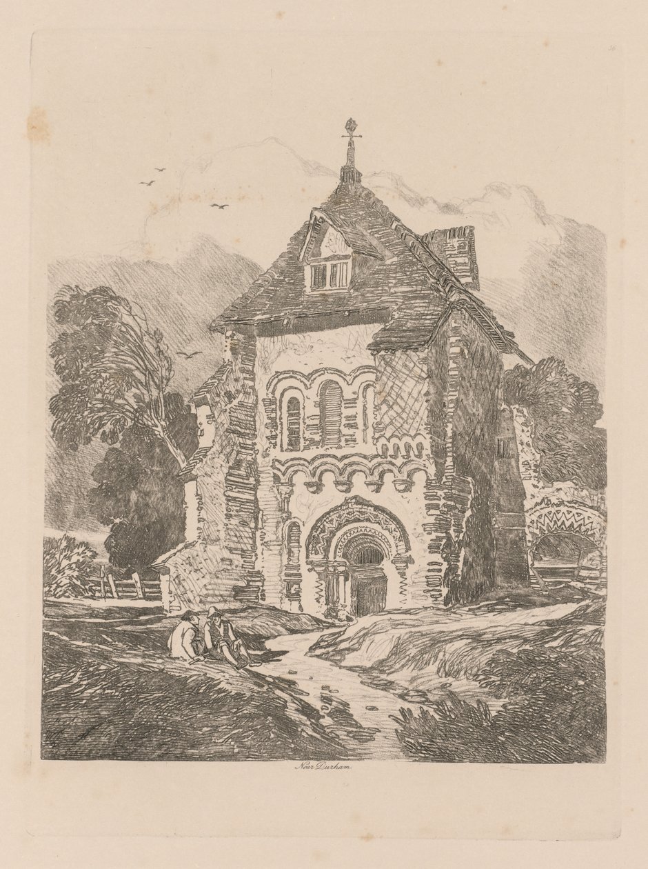 Livro de Estudos: Placa 36, ​​Igreja perto de Durham de John Sell Cotman