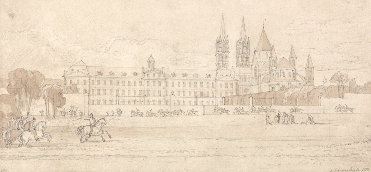 Escola Militar e Igreja da Abadia de Santo Estêvão em Caen de John Sell Cotman