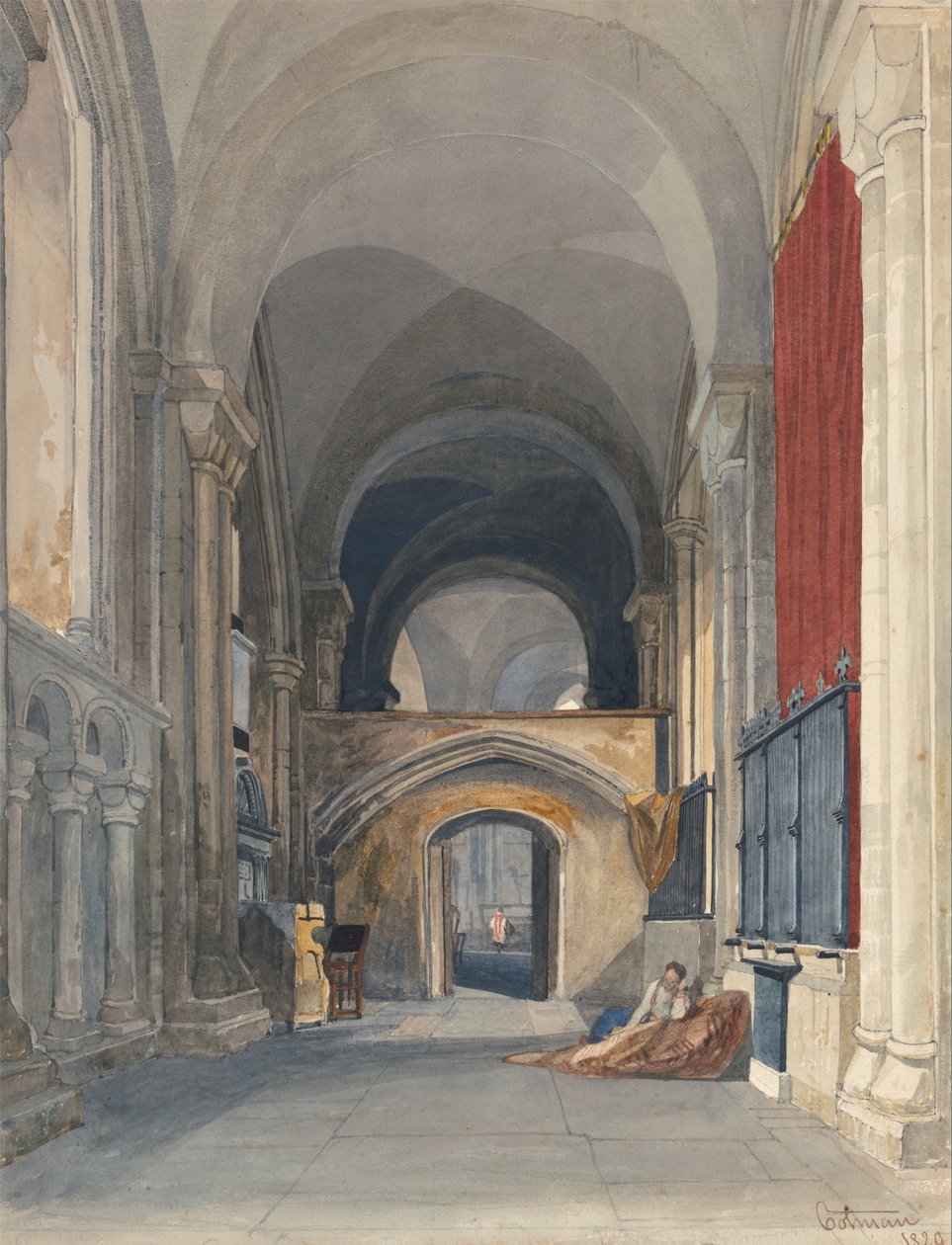 Catedral de Norwich: Interior do corredor norte do coro, olhando para leste de John Sell Cotman