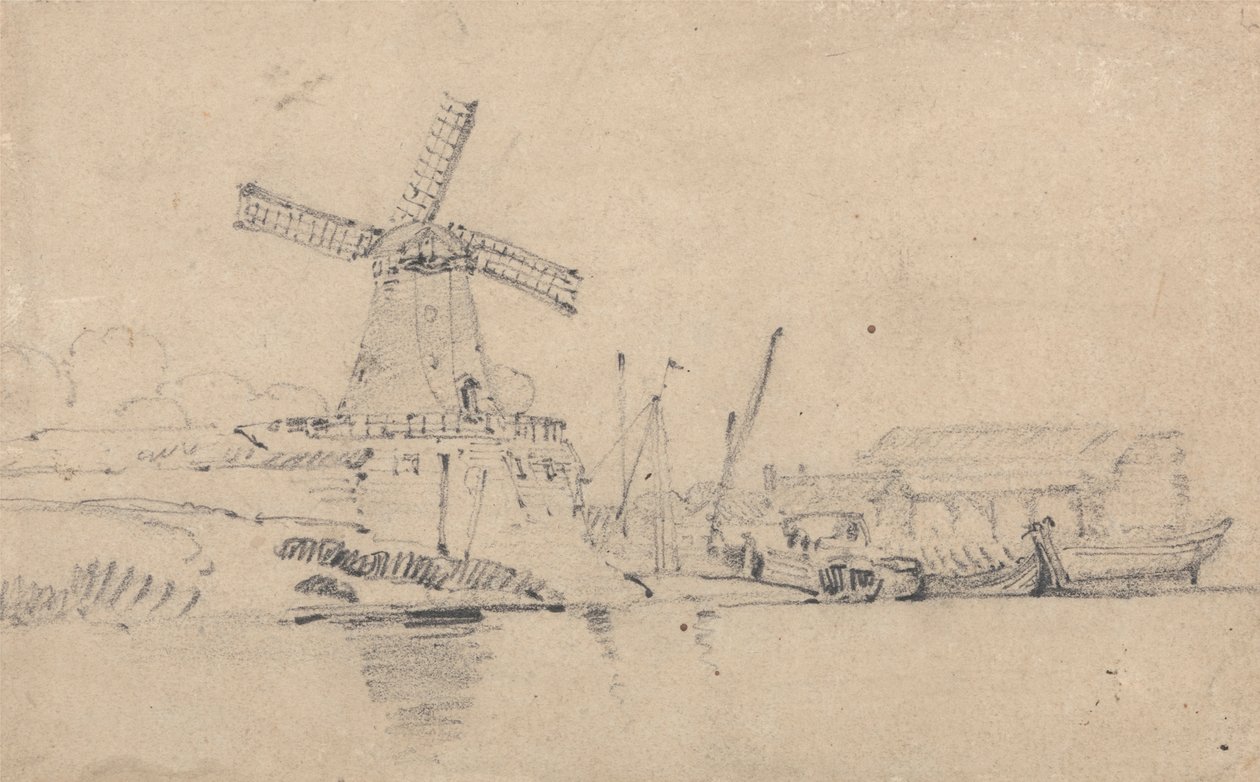 Rio e moinho de vento de John Sell Cotman