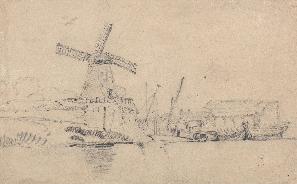 Rio e moinho de vento de John Sell Cotman