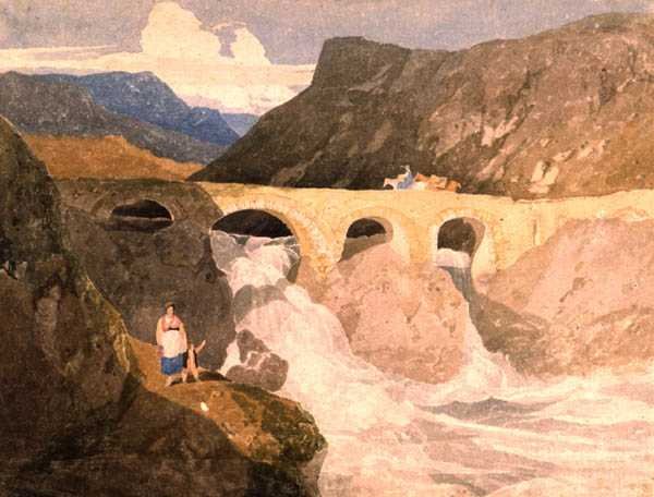 Estrada para Capel Curig, North Wales (wc no papel) de John Sell Cotman