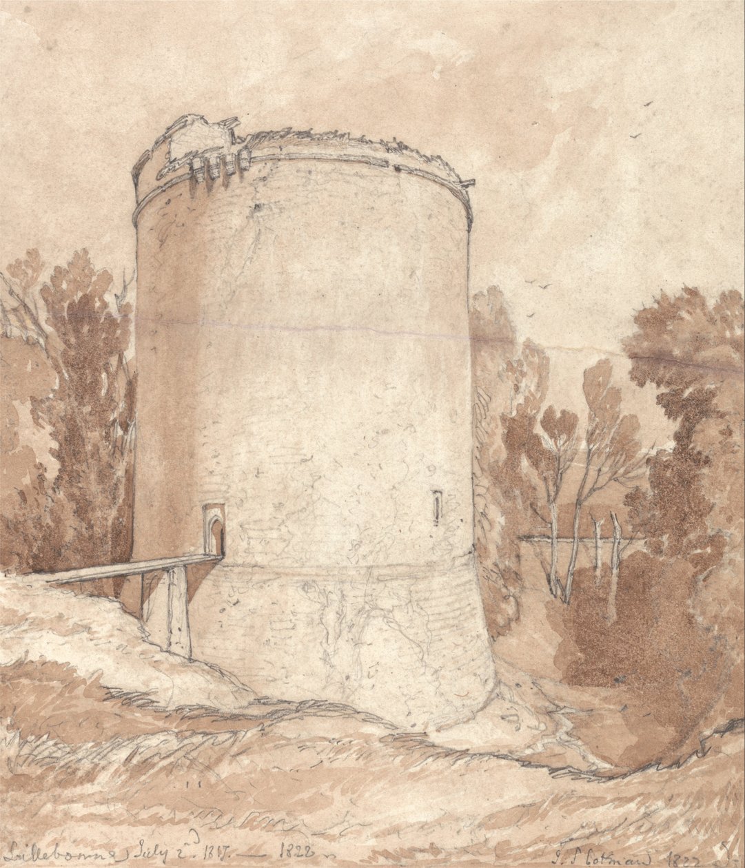 Torre redonda, Castelo de Lillebonne, Normandia de John Sell Cotman