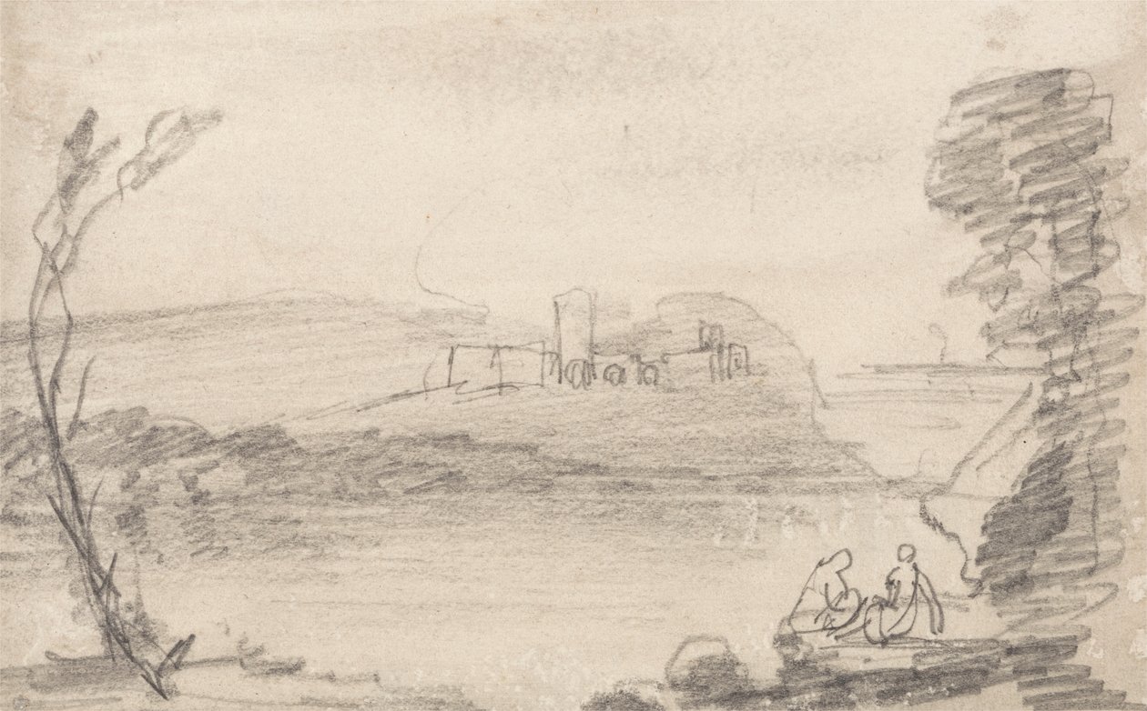 Ruína num lago, na Manner de Richard Wilson de John Sell Cotman