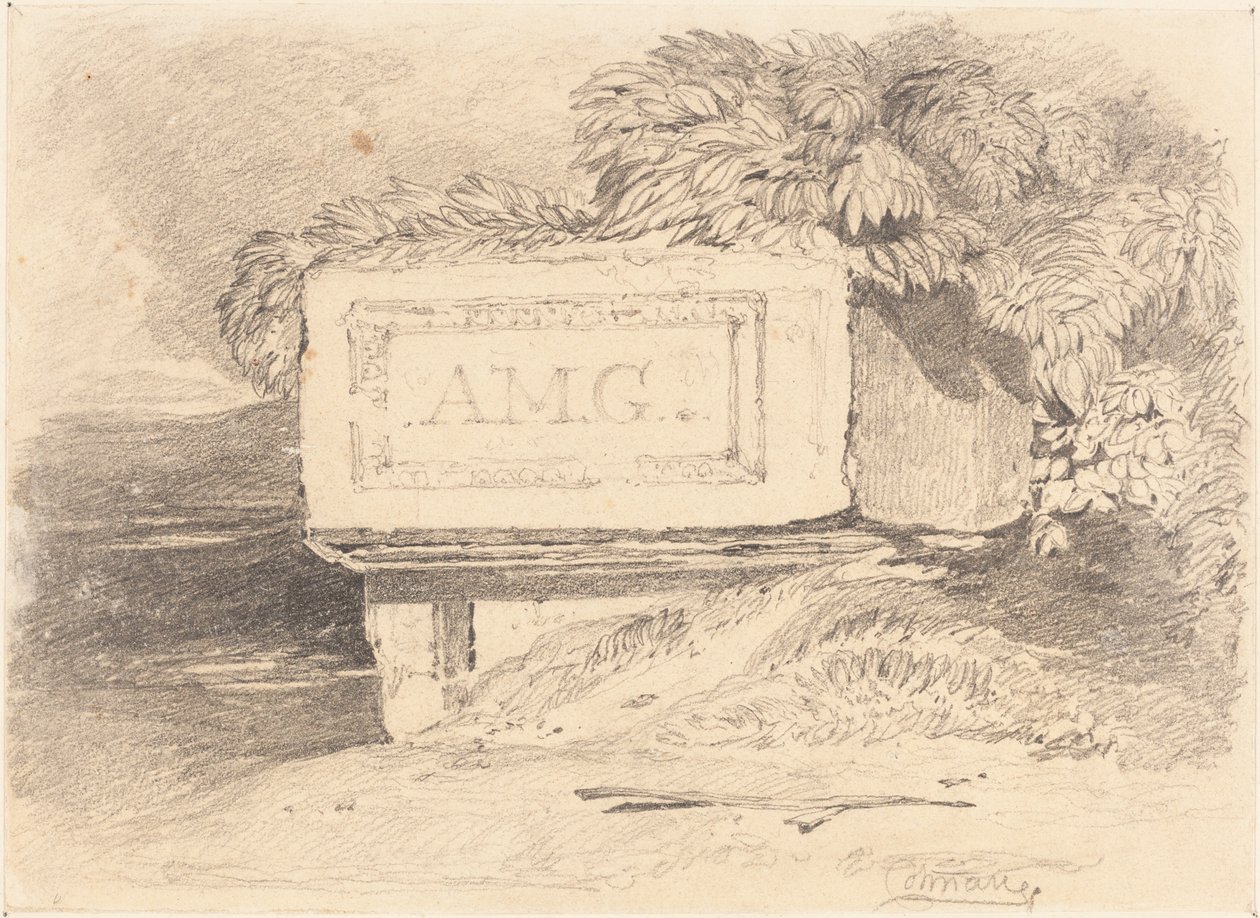 Tumba arruinada com a inscrição "A.M.G." de John Sell Cotman