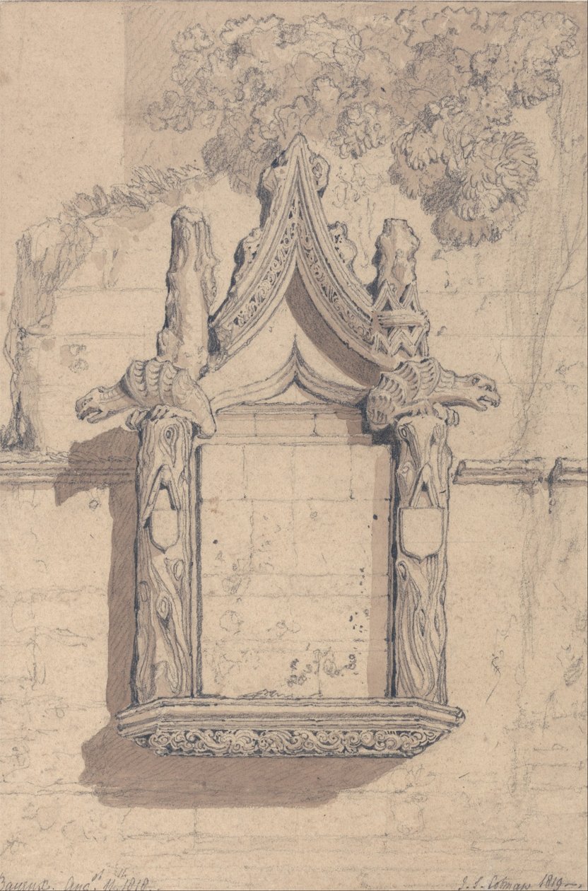 Escultura sobre uma casa no lado norte da catedral de Bayeux de John Sell Cotman