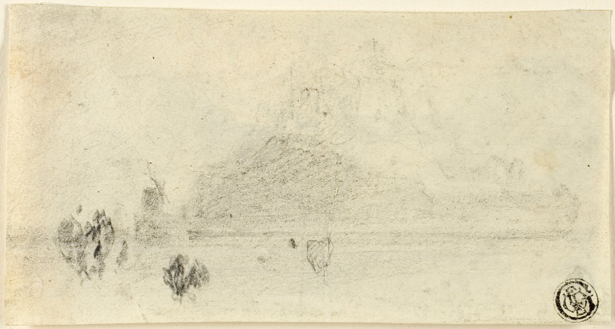 Esboço do Mont Saint Michel (reto); Edifícios à beira da água (verso) de John Sell Cotman