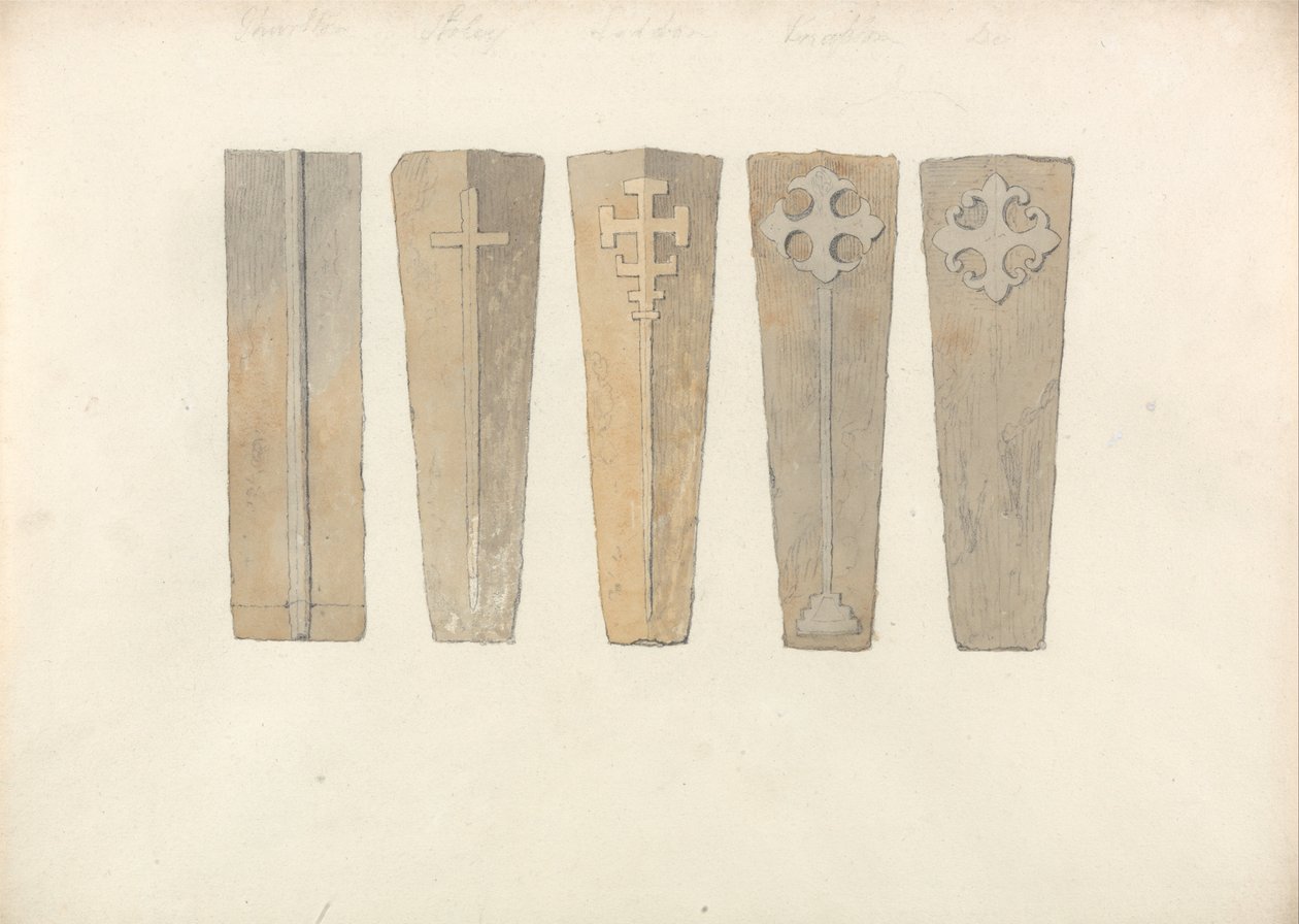 Estudos de cinco tampas de caixão de igrejas de Norfolk de John Sell Cotman