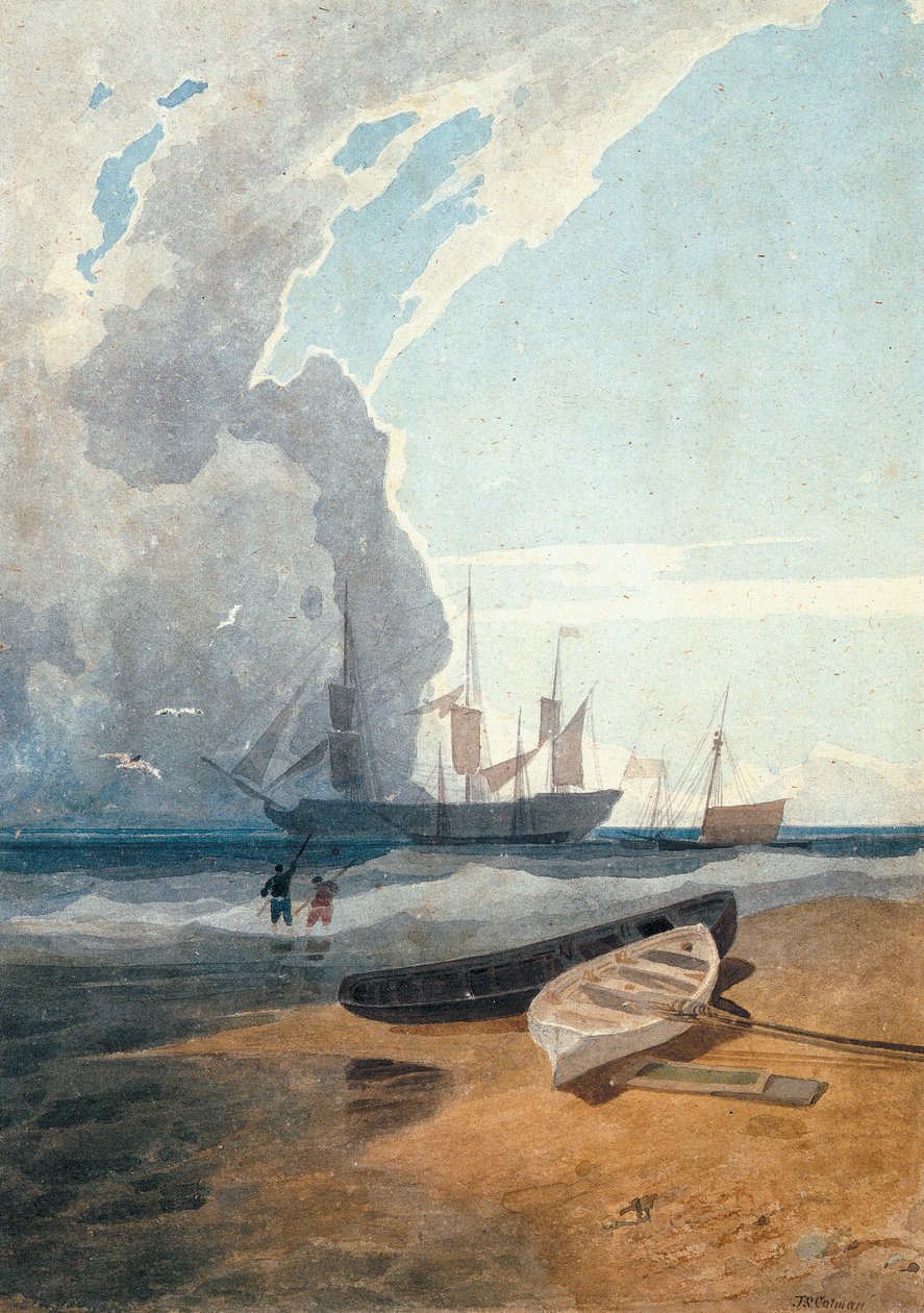 O Marte, Montando a Âncora de Cromer, c.1807 (lápis, wc no papel) de John Sell Cotman