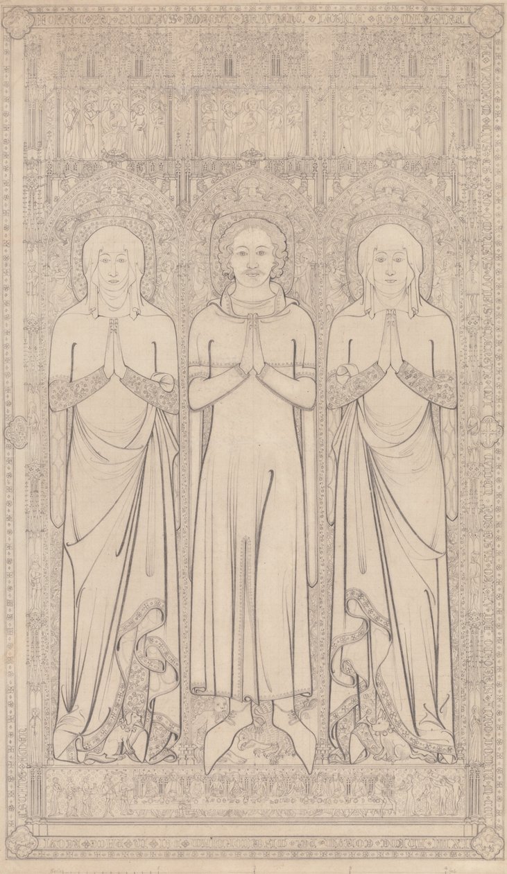O bronze sepulcral de Robert Braunche e das suas duas mulheres na igreja de Santa Margarida, Lynn, Norfolk, 1364 de John Sell Cotman