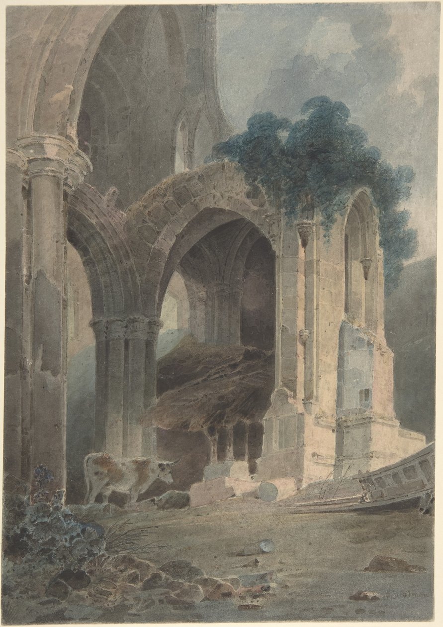 A extremidade oriental da abadia de Rievaulx, Yorkshire de John Sell Cotman