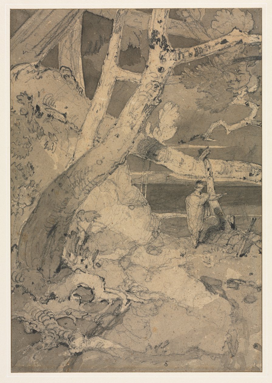 Viajante em uma paisagem de floresta de John Sell Cotman