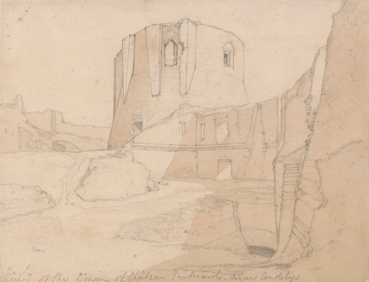 Vista do Donjon de Chateau Gaillard, perto de Andelys, Normandia de John Sell Cotman