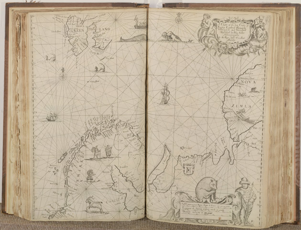 Um gráfico das costas marítimas da Rússia, Lapônia, Finmarke, Nova Zemla e Groelândia, 1671 de John Seller