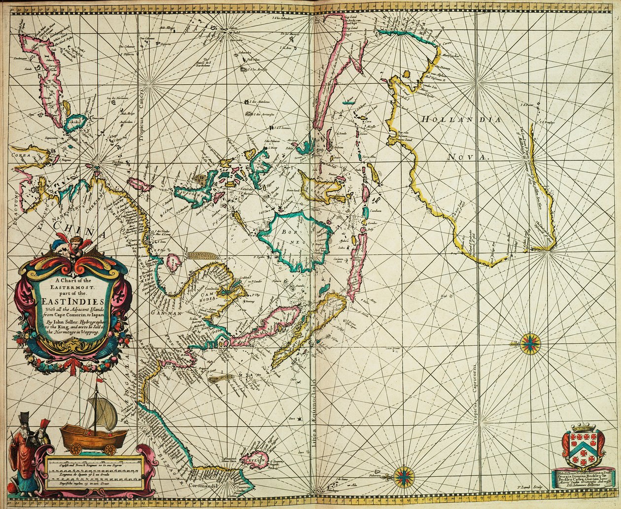 Uma carta da parte mais oriental das Índias Orientais com todas as ilhas adjacentes, desde o Cabo Comorin até ao Japão de John Seller