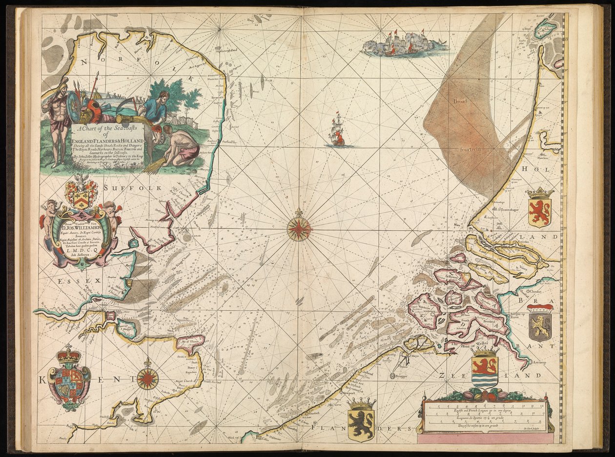 Carta das costas marítimas de Inglaterra, Flandres e Holanda, c.1672 (gravura) de John Seller