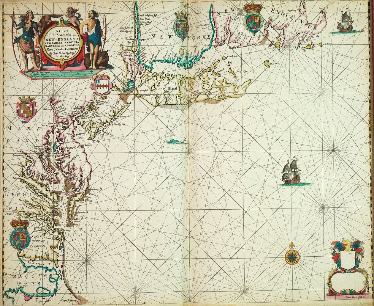 Uma carta das costas marítimas de Nova Inglaterra, Nova Jérsia, Virgínia, Maryland e Carolina, do Cabo Cod ao Cabo Hatteras de John Seller
